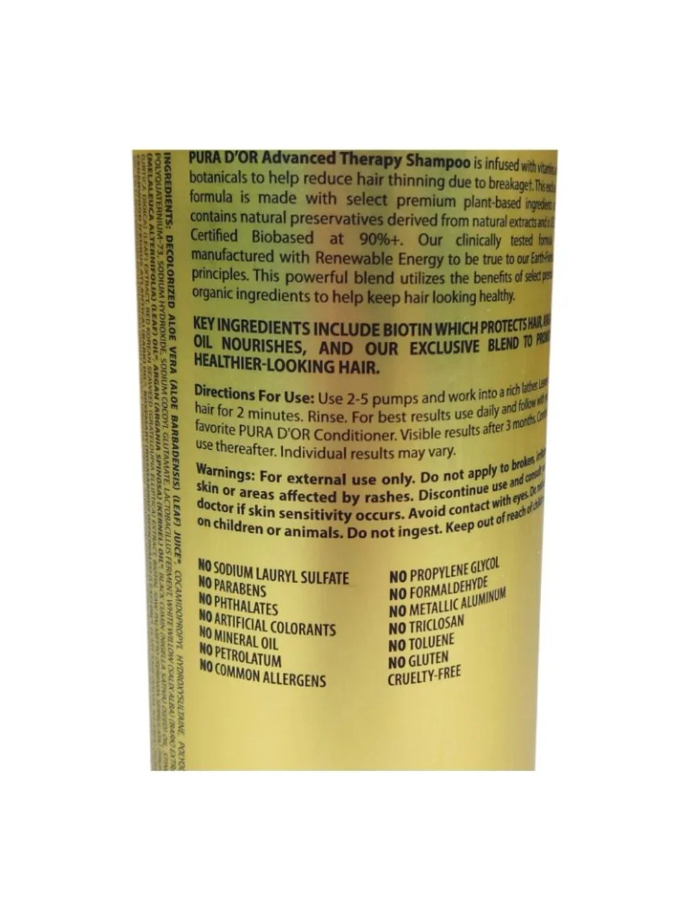 Pura Dor Advanced Shampoo Jumbo 33.8 oz Reduces Hair Thinning Volumizes